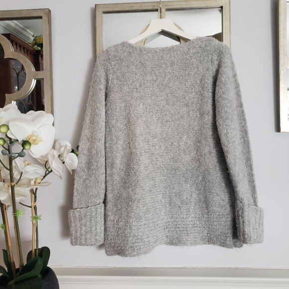 CLUB MONACO Matalin Alpaca Wool Wide Scoop Neck Grey Chunky Sweater Tunic Medium - Picture 2 of 14